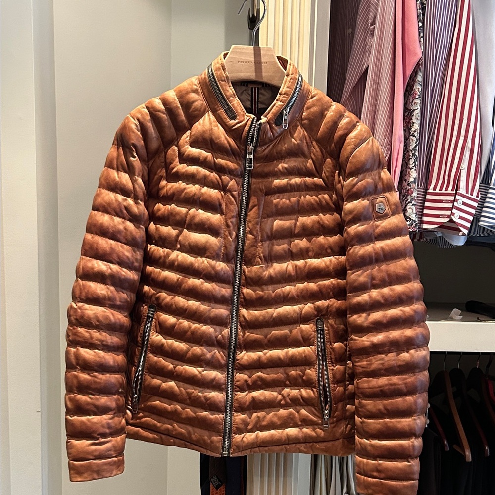 Brown Quilted LEATHER Jacket by MILESTONE
